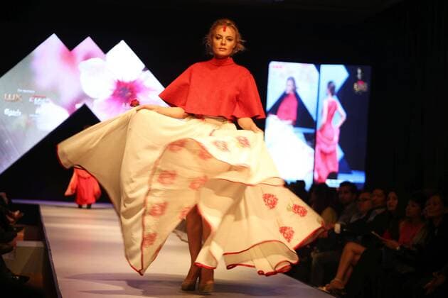 Nepal: TGIF Fashion week in Kathmandu A model wears designers creation on the last day of TGIF Nepal Fashion week in Kathmandu, Nepal.  ArchanaxShrestha