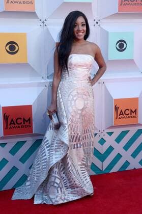 Country Music Awards in Las Vegas Singer Mickey Guyton attends the 51st annual Academy of Country Music Awards held at the MGM Grand Arena in Las Vegas, Nevada on April 3, 2016.  LAV20160403055 JIMxRUYMEN