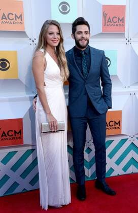 Country Music Awards in Las Vegas Singer Thomas Rhett (R) and Lauren Gregory attend the 51st annual Academy of Country Music Awards held at the MGM Grand Arena in Las Vegas, Nevada on April 3, 2016.  LAV20160403181 JIMxRUYMEN