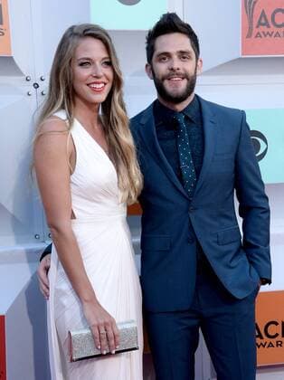 Country Music Awards in Las Vegas Singer Thomas Rhett (R) and Lauren Gregory attend the 51st annual Academy of Country Music Awards held at the MGM Grand Arena in Las Vegas, Nevada on April 3, 2016.  LAV20160403182 JIMxRUYMEN