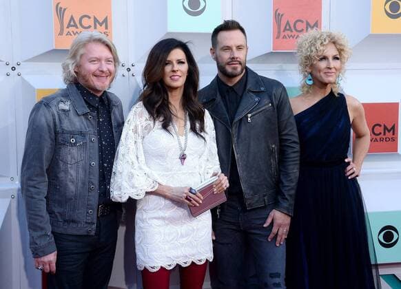 Country Music Awards in Las Vegas (L-R) Singers Phillip Sweet, Karen Fairchild, Jimi Westbrook, and Kimberly Schlapman of Little Big Town attend the 51st annual Academy of Country Music Awards held at the MGM Grand Arena in Las Vegas, Nevada on April 3, 2016.  LAV20160403217 JIMxRUYMEN