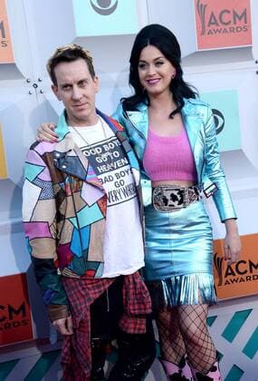 Country Music Awards in Las Vegas (L-R) Fashion designer Jeremy Scott and singer Katy Perry attend the 51st annual Academy of Country Music Awards held at the MGM Grand Arena in Las Vegas, Nevada on April 3, 2016.  LAV20160403264 JIMxRUYMEN