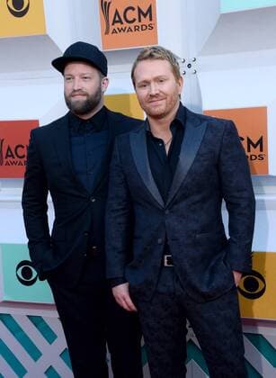 Country Music Awards in Las Vegas Michael Baum (L) and singer Shane McAnally attend the 51st annual Academy of Country Music Awards held at the MGM Grand Arena in Las Vegas, Nevada on April 3, 2016.  LAV20160403285 JIMxRUYMEN