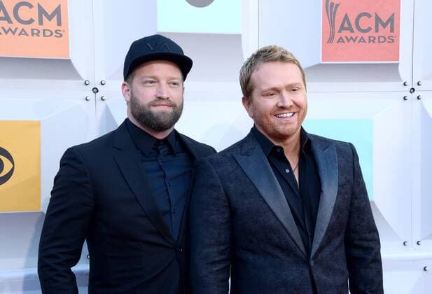 Country Music Awards in Las Vegas Michael Baum (L) and singer Shane McAnally attend the 51st annual Academy of Country Music Awards held at the MGM Grand Arena in Las Vegas, Nevada on April 3, 2016.  LAV20160403286 JIMxRUYMEN