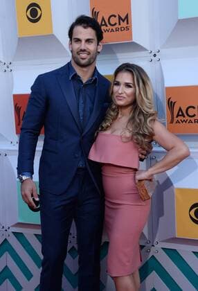 Country Music Awards in Las Vegas (L-R) NFL player Eric Decker and singer Jessie James attend the 51st annual Academy of Country Music Awards held at the MGM Grand Arena in Las Vegas, Nevada on April 3, 2016.  LAV20160403298 JIMxRUYMEN