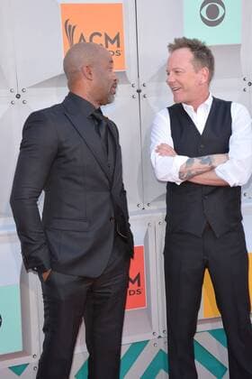 Country Music Awards in Las Vegas April 3, 2016 - Las Vegas, Nevada, United States of America - Musician Darius Rucker and actor Keifer Sutherland attend the 51st Academy of Country Music Awards on April 3, 2016 at MGM Grand Arena in Las Vegas, Nevada Las Vegas United States of America - ZUMAt114
