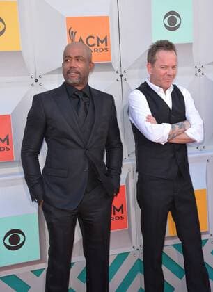 Country Music Awards in Las Vegas April 3, 2016 - Las Vegas, Nevada, United States of America - Musician Darius Rucker and actor Keifer Sutherland attend the 51st Academy of Country Music Awards on April 3, 2016 at MGM Grand Arena in Las Vegas, Nevada Las Vegas United States of America - ZUMAt114