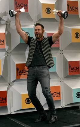 Recording artist Jimi Westbrook of Little Big Town, winner of the Vocal Group of the Year award, backstage at the 51st annual Academy of Country Music Awards held at the MGM Grand Arena in Las Vegas, Nevada on April 3, 2016.  LAV20160403993 JIMxRUYMEN