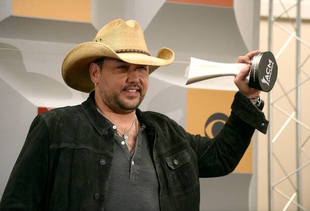 Singer Jason Aldean, winner of Entertainer of the Year award, backstage at the 51st annual Academy of Country Music Awards held at the MGM Grand Arena in Las Vegas, Nevada on April 3, 2016.  LAV20160403383 JIMxRUYMEN
