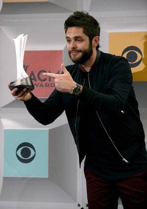 Singer Thomas Rhett, winner of Single Record of the Year for Die a Happy Man, backstage at the 51st annual Academy of Country Music Awards held at the MGM Grand Arena in Las Vegas, Nevada on April 3, 2016.  LAV20160403404 JIMxRUYMEN