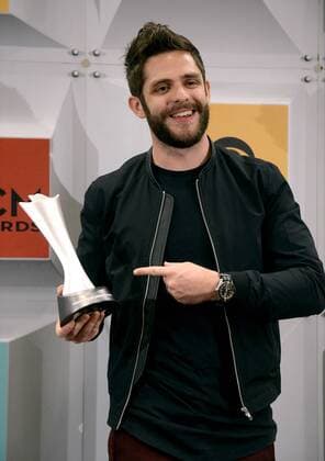 Singer Thomas Rhett, winner of Single Record of the Year for Die a Happy Man, backstage at the 51st annual Academy of Country Music Awards held at the MGM Grand Arena in Las Vegas, Nevada on April 3, 2016.  LAV20160403406 JIMxRUYMEN
