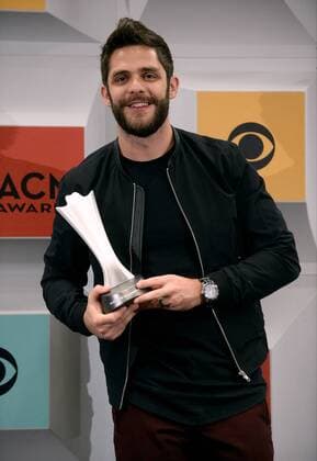 Singer Thomas Rhett, winner of Single Record of the Year for Die a Happy Man, backstage at the 51st annual Academy of Country Music Awards held at the MGM Grand Arena in Las Vegas, Nevada on April 3, 2016.  LAV20160403408 JIMxRUYMEN