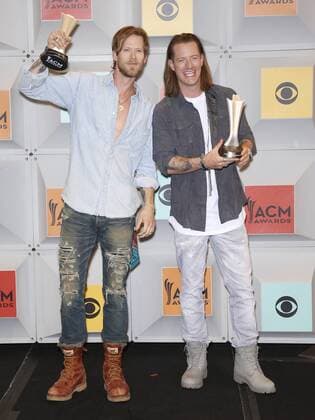 April 3, 2016 - Las Vegas, NV, United States - 03 April 2016 - Las Vegas, Nevada - Florida Georgia Line, Brian Kelley, Tyler Hubbard. 51st Academy of Country Music Awards, ACM Awards, held at MGM Grand Garden Arena. Photo Credit: MJT AdMedia Las Vegas United States - ZUMAa123