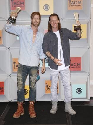 April 3, 2016 - Las Vegas, NV, United States - 03 April 2016 - Las Vegas, Nevada - Florida Georgia Line, Brian Kelley, Tyler Hubbard. 51st Academy of Country Music Awards, ACM Awards, held at MGM Grand Garden Arena. Photo Credit: MJT AdMedia Las Vegas United States - ZUMAa123