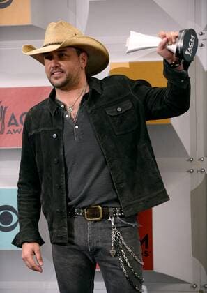 Country Music Awards in Las Vegas Singer Jason Aldean, winner of Entertainer of the Year Award, appears backstage at the 51st annual Academy of Country Music Awards held at the MGM Grand Arena in Las Vegas, Nevada on April 3, 2016.  LAV201604033806 JIMxRUYMEN