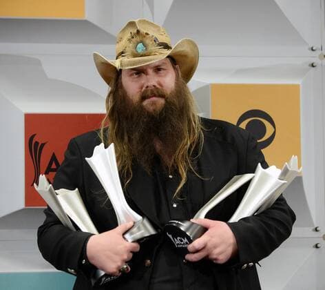 Country Music Awards in Las Vegas Singer-songwriter Chris Stapleton, winner of the Male Vocalist of the Year, New Male Vocalist of the Year, and Album of the Year awards, appears backstage at the 51st annual Academy of Country Music Awards held at the MGM Grand Arena in Las Vegas, Nevada on April 3, 2016.  LAV20160403807 JIMxRUYMEN