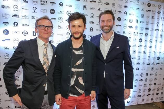 03.04.2016, La Mia, Universal Music GET2GETHER, zum Amadeus Austrian Music Awards 2016, im Bild: Lukas WENDJA Plöchl, Peter Pansky, Cornelius Ballin -Managing Director Universal Music Austria