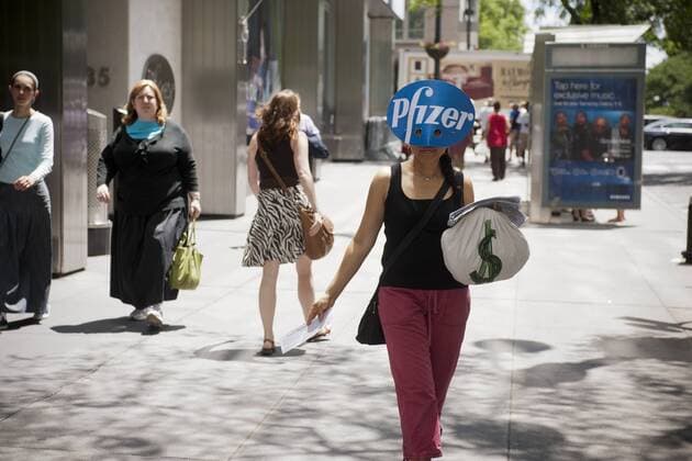 Pfizer leaning towards walking from Allegan deal Activists protest against the Trans-Pacific Partnership trade agreement in front of Pfizer drug company s world headquarters in New York on Monday, July 2, 2012. Because of the U.S. Treasury s measures to curb tax inversion deals media reports that Pfizer is looking to walk away from its $160 billion deal to buy Allegan Plc. (  RICHARDxB.xLEVINE