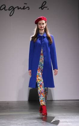 April 7, 2016, Tokyo, Japan - A model displays creation of French brand agnes b. during 2016-2017 fall and winter collection in Tokyo on Thursday, April 7, 2016.  (lwxa001006)
