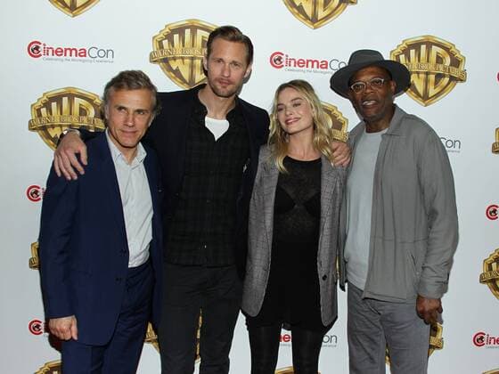 Christophe Waltz, Alexander Skarsgard, Margot Robbie and Samuel L. Jackson arrive for the Warner Bros. Pictures Presentation at CinemaCon 2016, The Colosseum at Caesars Palace, Las Vegas, Nevada on April 12, 2016.  LAV2016041276 JAMESxATOA