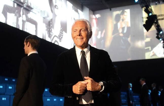 MOSCOW, RUSSIA. APRIL 14, 2016. Italian fashion designer Giorgio Armani attends a runway show for his brand s fall 2016 collection. Vyacheslav Prokofyev TASS  TS01F8E5