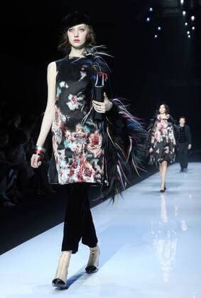 MOSCOW, RUSSIA. APRIL 14, 2016. Models showcase creations during a runway show for Giorgio Armani fashion house s fall 2016 collection. Vyacheslav Prokofyev TASS  TS01F94B