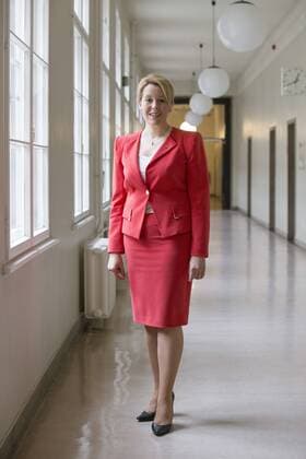 April 15, 2016 - Berlin, Germany - Franziska Giffey (SPD), Mayor of the Neukoelln District poses for a picture after a news conference at the District City Hall in Berlin on April 15, 2016. Berlin Germany  - ZUMAn230
