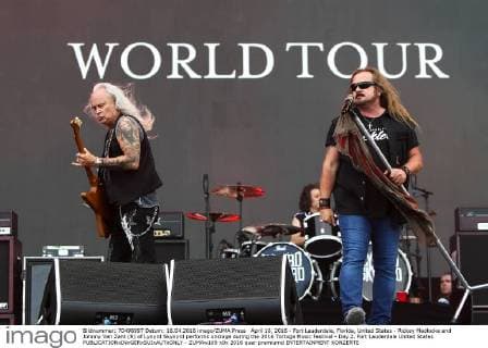 April 16, 2016 - Fort Lauderdale, Florida, United States - Rickey Medlocke and Johnny Van Zant (R) of Lynyrd Skynyrd performs onstage during the 2016 Tortuga Music Festival - Day 2. Fort Lauderdale United States - ZUMAw109