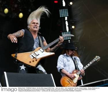 April 16, 2016 - Fort Lauderdale, Florida, United States - Rickey Medlocke (L) and Gary Rossington of Lynyrd Skynyrd perform onstage during the 2016 Tortuga Music Festival - Day 2. Fort Lauderdale United States - ZUMAw109