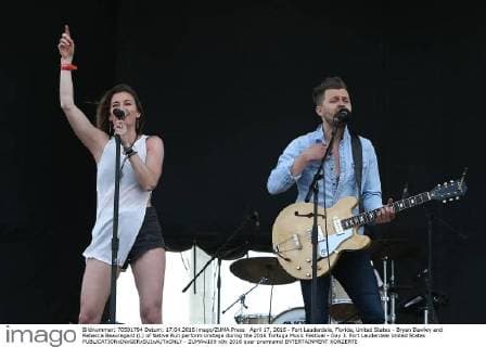 April 17, 2016 - Fort Lauderdale, Florida, United States - Bryan Dawley and Rebecca Beauregard (L) of Native Run perform onstage during the 2016 Tortuga Music Festival - Day 3. Fort Lauderdale United States - ZUMAw109