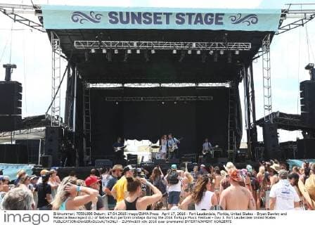 April 17, 2016 - Fort Lauderdale, Florida, United States - Bryan Dawley and Rebecca Beauregard (L) of Native Run perform onstage during the 2016 Tortuga Music Festival - Day 3. Fort Lauderdale United States - ZUMAw109