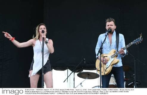 April 17, 2016 - Fort Lauderdale, Florida, United States - Bryan Dawley and Rebecca Beauregard (L) of Native Run perform onstage during the 2016 Tortuga Music Festival - Day 3. Fort Lauderdale United States - ZUMAw109