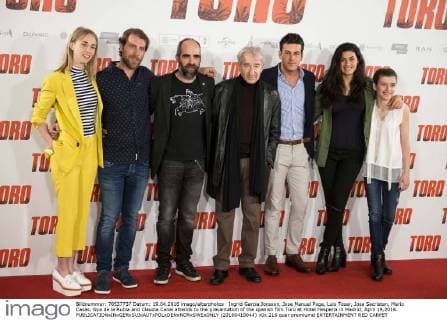Ingrid Garcia Jonsson, Jose Manuel Poga, Luis Tosar, Jose Sacristan, Mario Casas, Nya de la Rubia and Claudia Canal attends to the presentation of the spanish film Toro at Hotel Hesperia in Madrid, April 19,2016.  (20160419044)