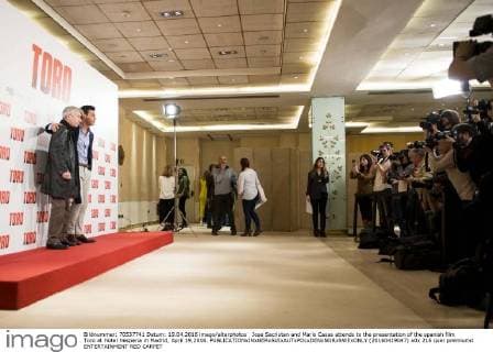 Jose Sacristan and Mario Casas attends to the presentation of the spanish film Toro at Hotel Hesperia in Madrid, April 19,2016.  (20160419047)