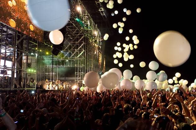 Apr. 17, 2011 - Indio, California, U.S - Color changing balls were dropped from above the Coachella Stage at the end of the performance of Arcade Fire during the 2011 Coachella Music and Arts Festival held at Empire Polo Fields on in Indio, California. - ZUMAx54_