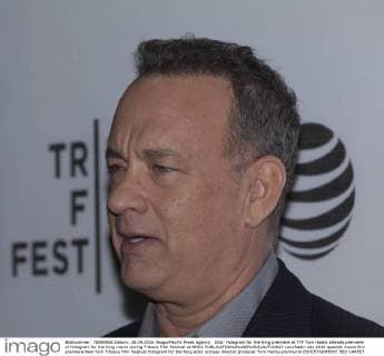 USA: Hologram for the King premiere at TFF Tom Hanks attends premiere of Hologram for the King movie during Tribeca Film Festival at BMCC  LevxRadin