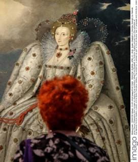 MOSCOW, RUSSIA. APRIL 21, 2016. Queen Elizabeth I (Ditchley Portrait) by Flemish artist Marcus Gheeraerts the Younger on display at an exhibition titled From Elizabeth to Victoria. English portrait from the collection of the National Portrait Gallery, London at the State Tretyakov Gallery. The exhibition is opened as part of the UK-Russia Year of Language and Literature. Valery Sharifulin TASS  TS020606
