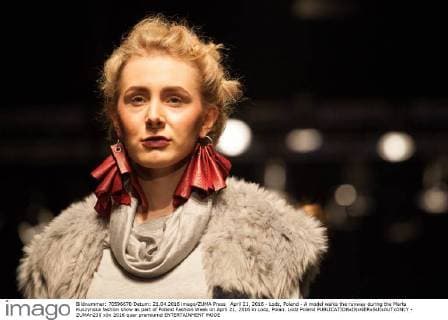 April 21, 2016 - Lodz, Poland - A model walks the runway during the Marta Kuszynska fashion show as part of Poland Fashion Week on April 21, 2016 in Lodz, Polan. Lodz Poland  - ZUMAn230