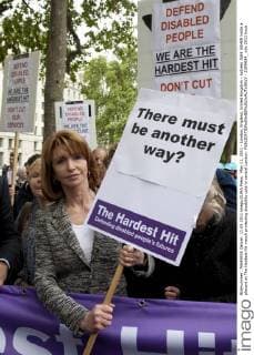 May 11, 2011 - London, England, United Kingdom - Actress JANE ASHER holds a placard at The Hardest Hit march protesting disability cuts in central London.  - ZUMAl94_