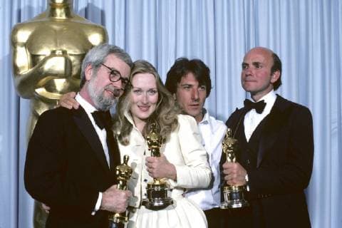June 02, 2011 - New York, New York, U.S. - FILE - L-R ROBERT BENTON, MERYL STREEP, DUSTIN HOFFMAN, and STANLEY R. JAFFE backstage at the 1979 (52nd) Academy Awards ceremony. The Academy of Motion Picture Arts and Sciences celebrated the career of Oscar winning writer and director Robert Benton on Thursday, at the Academy Theater at Lighthouse International in New York City. - ZUMAz03_