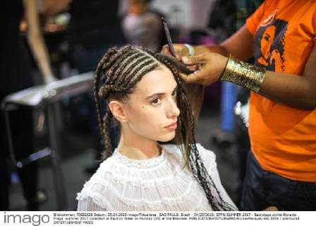 SAO PAULO, Brazil - 04 25 2016: SPFW SUMMER 2017 - Backstage stylist Ronaldo Fraga. summer 2017 collection at Fashion Week on Monday (25) at the Biennale.  BrunaxMarques