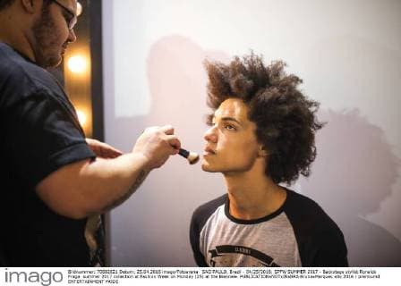 SAO PAULO, Brazil - 04 25 2016: SPFW SUMMER 2017 - Backstage stylist Ronaldo Fraga. summer 2017 collection at Fashion Week on Monday (25) at the Biennale.  BrunaxMarques