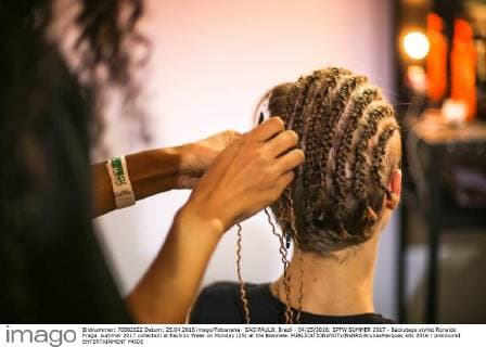 SAO PAULO, Brazil - 04 25 2016: SPFW SUMMER 2017 - Backstage stylist Ronaldo Fraga. summer 2017 collection at Fashion Week on Monday (25) at the Biennale.  BrunaxMarques