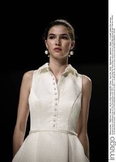 April 26, 2016 - Barcelona, Catalonia, Spain - A model walks the runway presenting a wedding dress of the Spring Summer 2017 collection during the Rosa Clara catwalk show at the Barcelona Bridal Fashion Week 2016 Barcelona Spain - ZUMAo105