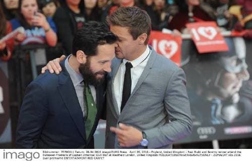 April 26, 2016 - England, United Kingdom - Paul Rudd and Jeremy renner attend the European Premiere of Captain America: Civil War at Westfield London. United Kingdom - ZUMAs147