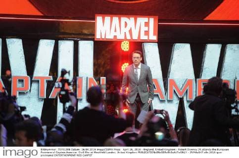 April 26, 2016 - England, United Kingdom - Robert Downey JR.attends the European Premiere of Captain America: Civil War at Westfield London. United Kingdom - ZUMAs147