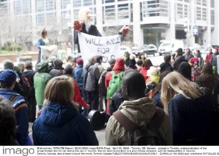 April 26, 2016 - Toronto, ON, Canada - protest in Toronto, a demonstration of the group Protest Barrick.net during the day in Toronto. Barrick Gold Corporation is a gold mining company, with its headquarters in Toronto, Ontario, Canada, also present around the world. Toronto Canada - ZUMAd114