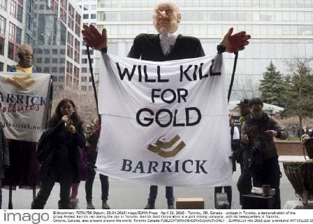 April 26, 2016 - Toronto, ON, Canada - protest in Toronto, a demonstration of the group Protest Barrick.net during the day in Toronto. Barrick Gold Corporation is a gold mining company, with its headquarters in Toronto, Ontario, Canada, also present around the world. Toronto Canada - ZUMAd114