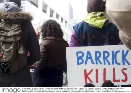 April 26, 2016 - Toronto, ON, Canada - protest in Toronto, a demonstration of the group Protest Barrick.net during the day in Toronto. Barrick Gold Corporation is a gold mining company, with its headquarters in Toronto, Ontario, Canada, also present around the world. Toronto Canada - ZUMAd114