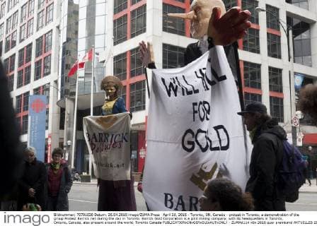 April 26, 2016 - Toronto, ON, Canada - protest in Toronto, a demonstration of the group Protest Barrick.net during the day in Toronto. Barrick Gold Corporation is a gold mining company, with its headquarters in Toronto, Ontario, Canada, also present around the world. Toronto Canada - ZUMAd114